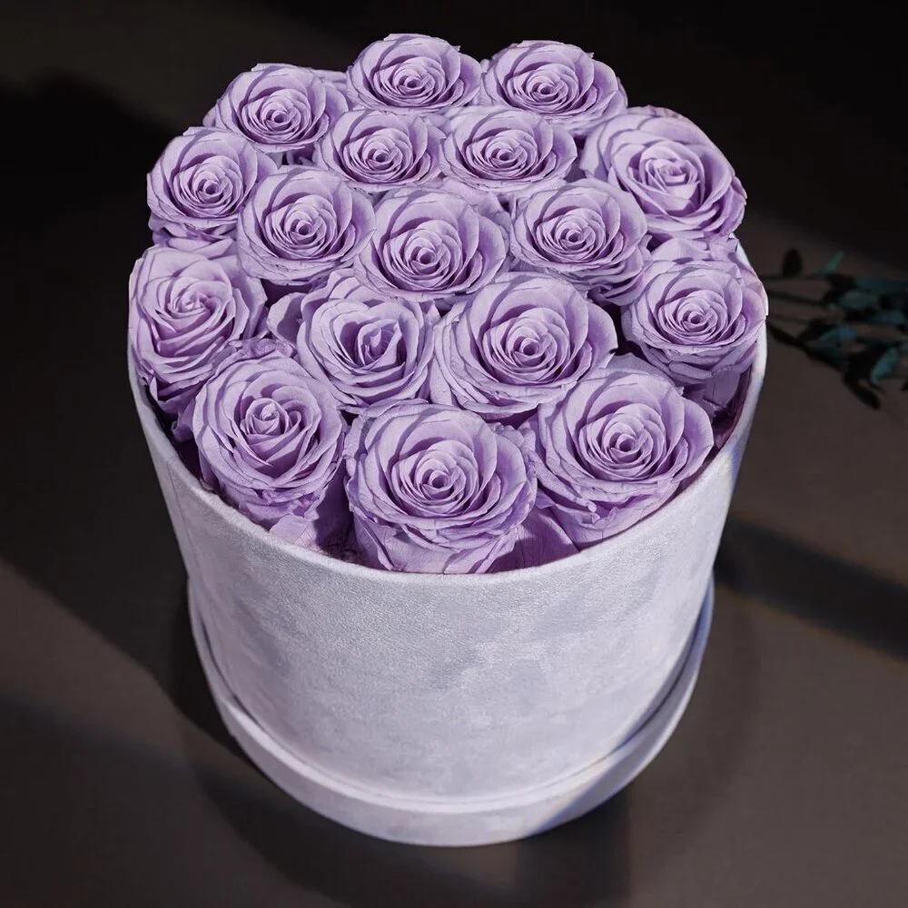 17 Flowers in a Luxury Suede Box Birthday Gifts Preserved Flowers Lavender